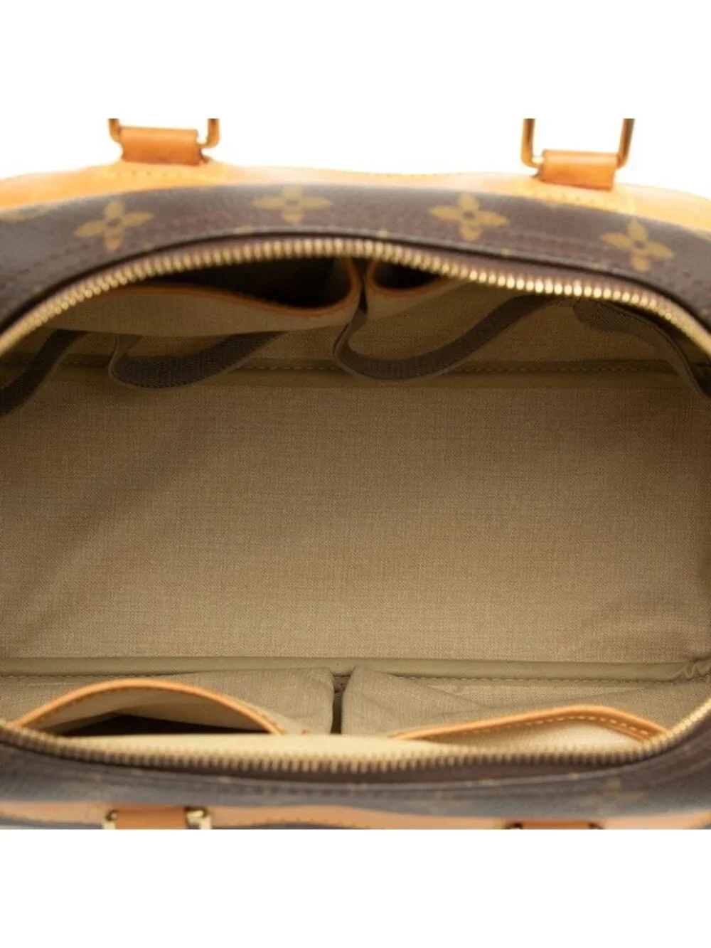 Louis Vuitton Monogram Deauville Handbag Brown Leather